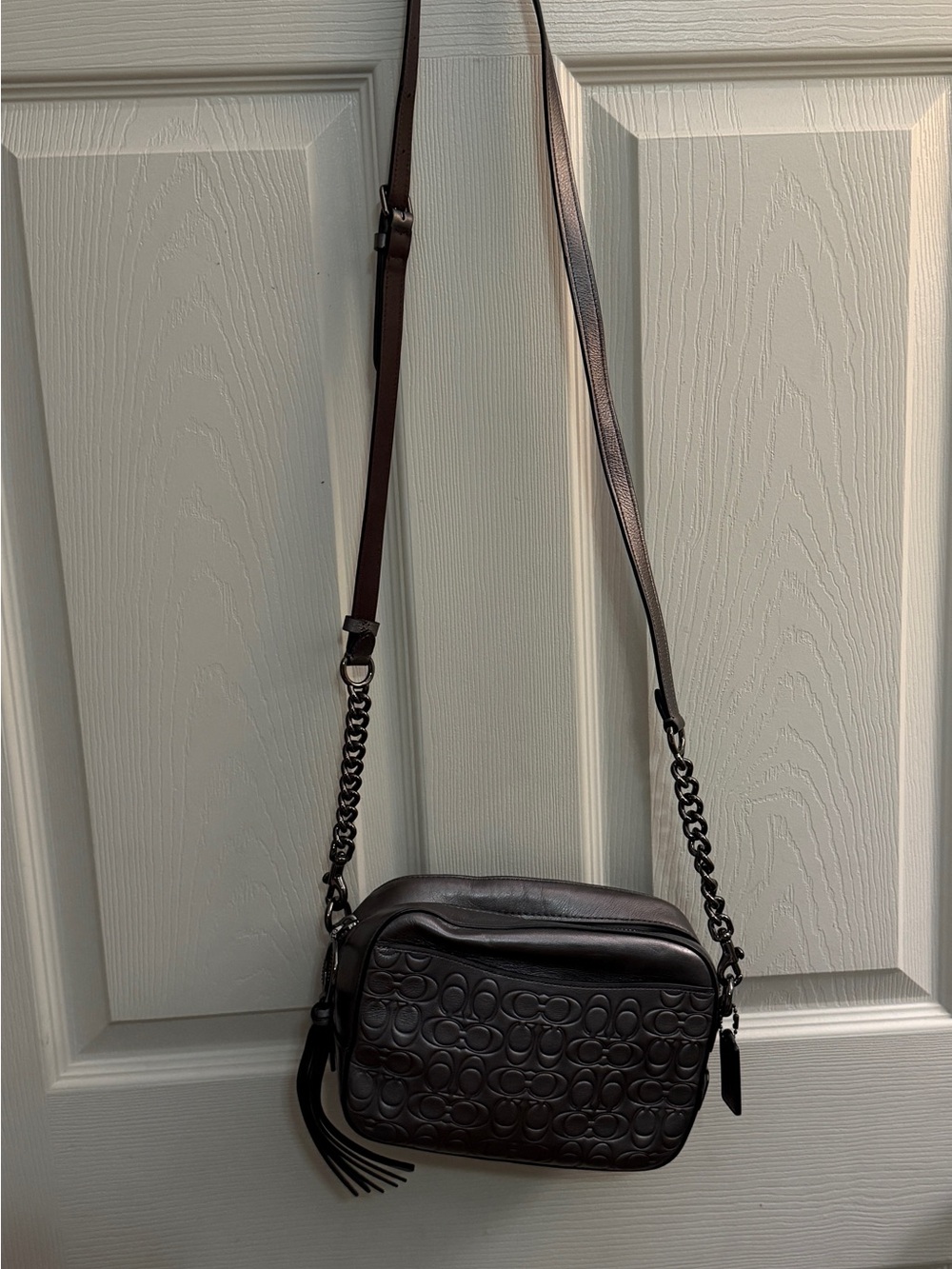 Coach metallic Embossed Signature Crossbody Camera Bag